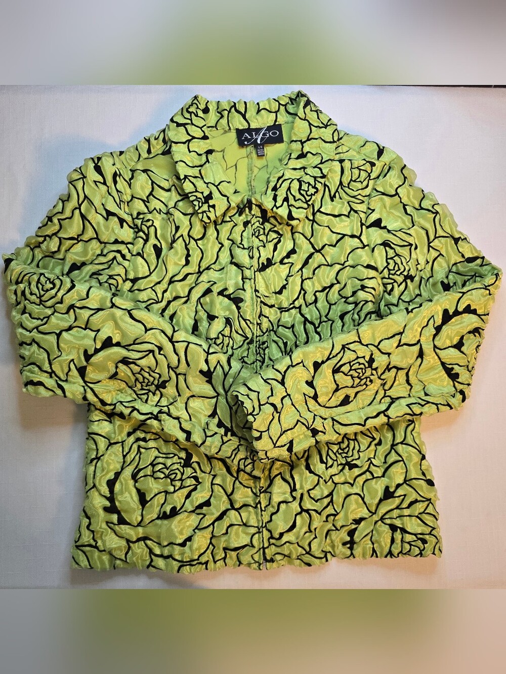 Lime Green Textured Blazer Jacket 90's Rouched Colorful Canadian Avant Garde